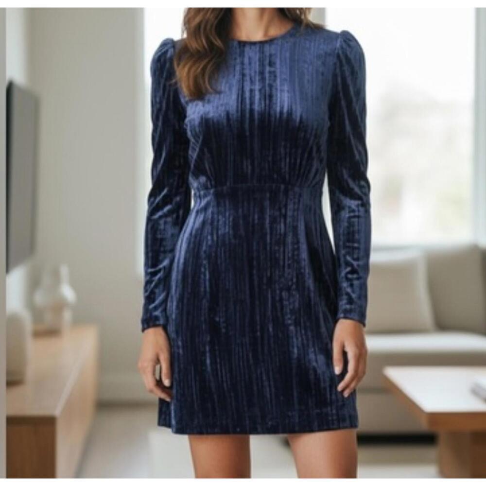& other stories Navy crushed velvet long sleeve mini dress sz 2